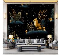 Papier Peint Panoramique Animal Renard Champignon 400x280 cm Papier Peint Poster Mural 3D, Tapisserie Photo Peinture Murale Intissé Fresque pour Salon Chambre Toile Fond TV