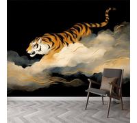 Papier peint panoramique Animal Tigre Or Nuages, papier peint Style Chinois Traditionnel imperméable - fresque murale facile à poser - décoration murale pour salon chambre enfant, 350 x 256 cm (L x H)