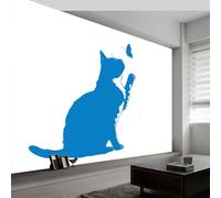 Papier Peint Panoramique Animaux Chat Papillon, Papier Peint Intissé Minimalisme pour Chambre Salon Salle à Manger Décoration Murale 300L x 210H cm - Fond d'écran Photo Moderne Art Mural Salle de Jeux