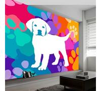 Papier peint panoramique animaux chien empreintes de pattes, photo mural moderne 200L x 140H cm - Papier peint décoration de maison dessin animé pour salon, chambre, chambre des enfants, bureau