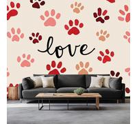Papier peint panoramique animaux chiens empreintes pattes lettres, Papier peint intissé contemporain art esthétique moderne pour salon adulte chambre d'Enfants restaurant murale 400L x 280H cm