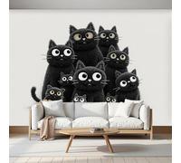 Papier Peint Panoramique Animaux de dessin animé Chat noir mignon - 200x140cm Poster Papier Peint Soie Décoration pour Salon Chambre Tv Fond D'Écran, Moderne Thème 3D Personnalisé Murales - noir