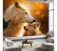 Papier Peint Panoramique Animaux Loup et Petits, Poster Fresque Murale Réalisme, Poster Mural pour Salon, Chambre d’Enfants ou Restaurant, 300 x 210 cm (L x H) Décoration Fresque