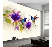 Papier peint panoramique animaux oiseaux branches fleurs, Papier peint intissé style aquarelle art esthétique moderne pour salon adulte chambre d'Enfants restaurant décoration murale 300L x 210H cm