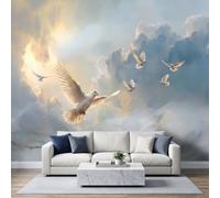 Papier Peint Panoramique Animaux Oiseaux En Vol Ciel Roches 250 x 175 cm | Tapisserie Murales Papier Peint Intissé Fantaisie Moderne Paysage Naturel, Grand Poster Décoration Muraln pour chambre salon