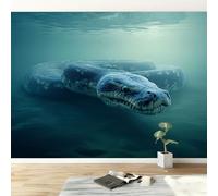 Papier peint panoramique animaux python rayé, papier peint animaux sous marins amovible imperméable - fresque murale facile à poser - décoration murale pour salon chambre enfant, 400 x 280 cm (L x H)