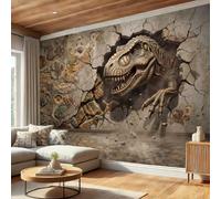 Papier Peint Panoramique Animaux rétro 3D, Papier Peint Des dinosaures ont percé la protubérance, Fresque Murale Intissée Gris brunâtre Soie Décoration XXL Murale Pour Salon, Chambre, Bureau 300x210cm