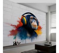 Papier peint panoramique animaux singes graffiti, Papier peint intissé style street art art esthétique moderne pour salon adulte chambre d'Enfants restaurant décoration murale 250L x 175H cm