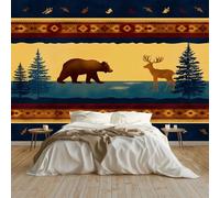 Papier Peint Panoramique Animaux Vintage Pins Peinte Murale, Style Rural Intissé Murale, 350 x 256 cm Photo Fresque pour Salon Chambre d'enfants Restaurant Décoration