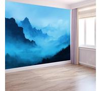 Papier Peint Panoramique Antique Fantaisie Montagne Brumeuse 250 x 175 CM Photo Décoration Murale, Papier Peint Mural Pour Salon Adulte Chambre d'enfants Fond Tv - Bleu clair