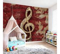 Papier Peint Panoramique Antique - Revêtement Mural Décoration Salon - Rouge Musique Partitions - Papier Peint Murale Poster Photo Pour Chambre Enfant Chambre, 400 x 280 cm