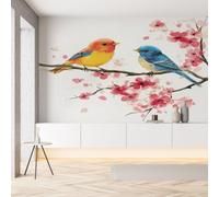 Papier Peint Panoramique Aquarelle Animaux Oiseaux Fleurs Papier Peint Intissé Poster Mural xxl Plantes Et Fleurs Oiseaux Poster Geant Mural pour Salon Chambre Décoration Murale 450x315cm(L x H)