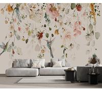 Papier Peint Panoramique Aquarelle Fleurs Oiseaux Vintage 400x280cm Papier Peint Intissé 3D Tapisserie Peinture Murale Chambre Salon -ZXCHEE-MZ04625