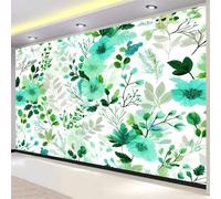 Papier Peint Panoramique Aquarelle Fleurs, Tapisserie Poster Plantes Feuilles 300 X 210 Cm Poster Geant Mural Impression 3D Pour Salon - Moderne Décoration Murale Vert Pour Enfant Adolescents
