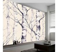 Papier Peint Panoramique Aquarelle Noir Blanc 500L x 280H cm, Tapisserie Mural Décoration Salon - Papier Peint Design Moderne Forêt Bouleaux Rayures pour Chambre Chambre d'Enfant Décoration Murale