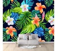 Papier Peint Panoramique - Aquarelle Tropical Feuilles de monstera Fleurs 300 x 210 cm (L x H) Tapisserie Murale Panorama, style 3D impression Décoration pour Salon Adulte Chambre d'enfants Restaurant