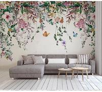 Papier Peint Panoramique Aquarelle Vigne Fleurs Papillons Papier Peint 3D Tapisserie Mural Salon Chambre Décoration Murale -ZX07292-200x140cm