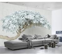 Papier Peint Panoramique Arbre À Feuilles Bleu Vert 400x255cm Papier Peint Intissé 3D Tapisserie Peinture Murale Chambre Salon -ZXCHEE-MZ07945