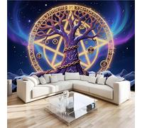 Papier Peint Panoramique Arbre De Vie Boussole 366x254 cm Poster Murale 3D Aurore Rétro Tapisserie Photo Peinture Murale,Papier Peint Intissé Fresque pour Salon Chambre Toile Fond TV