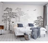 Papier Peint Panoramique Arbre Noir Et Blanc Effet 3d Sur Mesure Soie Tropical Motif Salon Poster Geant Mural 300x210cm