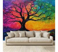 Papier Peint Panoramique Arbre vie vibrant coloré Murale 3D Intissé Fresque Poster Décoration Fond De Mur Tv Salon Chambre 200 (H) x 140 (L) cm