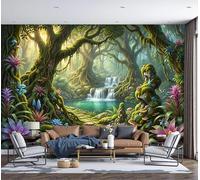 Papier Peint Panoramique Arbres Anciens Fleurs Plantes Exotiques, Papier Peint Soie Forêt Tropicale Tableaux Muraux, 450x315cm Poster Décoration Murale Pour Salon, Chambre, Bureau, Vert Gazon