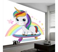 Papier Peint Panoramique Arc Ciel Licorne, Papier Peint Intissé Style Dessin Animé - Affiche Géante Decoration 350 x 256 cm pour Salon Chambre Chambre D'Enfant Décoration Murale
