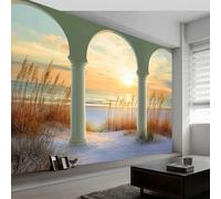 Papier peint panoramique arche lever de soleil plage prairie, photo mural moderne 350L x 256H cm - Papier peint décoration de maison paysage naturel pour salon chambre, chambre des enfants bureau