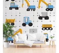 Papier Peint Panoramique Architecture Geometrique, Voitures Poster Geant Mural, Grue Excavatrice Papier Peint Intissé Mural pour Salon Canapé TV Fond Décoration Murale 400x280cm(L x H)