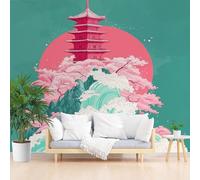 Papier Peint Panoramique Architecture Loft, Coucher De Soleil 250x175cm(L x H) - Revêtement Mural Décoration pour Chambre Salon Cuisine - Design Unique et Moderne - Paysage de Fleurs et de Vagues