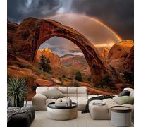 Papier peint panoramique architecture montagnes pont arc ciel, photo mural moderne 300L x 210H cm - Papier peint décoration de maison photographie de paysage pour salon, chambre des enfants, bureau