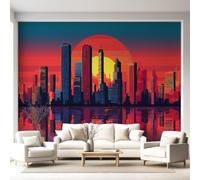 Papier Peint Panoramique Architecture Paysage urbain Moderne Silhouette 250x175cm - Décoration Murale Bâtiments Skyline Gratte-ciel - Tapisserie Murales Papier Peint Intissé - Poster Tableaux Photo