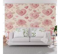 Papier Peint Panoramique Art Peint Amour Fleurs Poster Geant Mural, Feuilles de Fleurs de Rose Papier Peint Intissé Mural pour Salon Canapé TV Fond Décoration Murale 250x175cm(L x H)