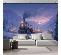 Papier Peint Panoramique Artistique 250x175cm - Revêtement Mural Décoration Chambre Salon - Paysages d'hiver - Violet - Coucher de soleil dans la vallée du Train - Pour Chambre d'enfant Décoration