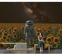 Papier Peint Panoramique Astronautes Champs De Tournesols, Jaune Papier Peint Soie Mural 200x140cm 3D Photo Wallpaper Pour Chambre D'enfants - Décors Spatiaux Fantastiques Poster Tableaux Photo Muraux