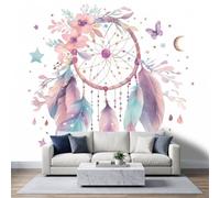 Papier Peint Panoramique Attrape-Rêve Aquarelle Murales 300 X 210 cm | Murales Panoramique Papillons Plumes Boho pour Salon Adulte Chambre d'enfants Restaurant Décoration Poster Papier Peint