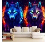 Papier Peint Panoramique attrape rêves animal loup 400x280 cm Papier Peint Photo Mural Intissé, Poster Tapisserie Mural Personnalisé 3D Pour Salon Chambre Décoration Murale