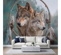 Papier Peint Panoramique Attrape-Rêves Tête Loup Murale 500x350 cm | Animaux Amérindiens Papier Peint Intissé Murale Pour Salon Chambre à Coucher Chambre D'Enfant Décoration