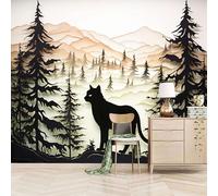 Papier peint panoramique autocollant Art Du Papier Découpé : Forêt De Chats - intissé - 366x256cm - Tableaux Muraux Tapisserie Photo Paysage De Dessin Animé - Pose Facile & Amovible sans Trace