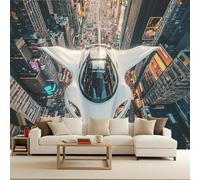 Papier peint panoramique autocollant Avions Urbains De Science-fiction Du Futur - intissé - 300x256cm-Tableaux Muraux Tapisserie Photo Décoration D'intérieur - Pose Facile & Amovible sans Trace