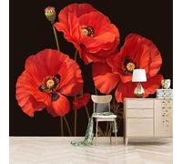 Papier peint panoramique autocollant Belles Fleurs Rouges - intissé - 400x280cm - Tableaux Muraux Tapisserie Photo Usine - Pose Facile & Amovible sans Trace - Pour Chambre & Salon