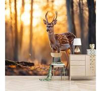 Papier peint panoramique autocollant Cerf Sika Des Forêts - intissé - 250x175cm - Tableaux Muraux Tapisserie Photo Paysages Naturels - Pose Facile & Amovible sans Trace - Pour Chambre & Salon