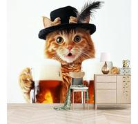 Papier peint panoramique autocollant Chat De Bière Cowboy - intissé - 366x256cm - Tableaux Muraux Tapisserie Photo Style Humoristique Et Mignon - Pose Facile & Amovible sans Trace - Pour Chambre