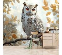 Papier peint panoramique autocollant Chouette Sur Une Branche D'automne - intissé - 300x210cm - Tableaux Muraux Tapisserie Photo Animal - Pose Facile & Amovible sans Trace - Pour Chambre & Salon