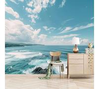 Papier peint panoramique autocollant Ciel Bleu Et Nuages Blancs Se Reflétant Sur La Mer - intissé - 366x256cm-Tableaux Muraux Tapisserie Photo Paysages Naturels - Pose Facile & Amovible sans Trace