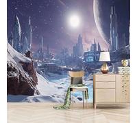 Papier peint panoramique autocollant Cité De La Civilisation Cosmique - intissé - 200x140cm - Tableaux Muraux Tapisserie Photo Style Futuriste De Science-fiction - Pose Facile & Amovible sans Trace