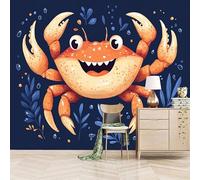 Papier peint panoramique autocollant Crabe Heureux - intissé - 250x175cm - Tableaux Muraux Tapisserie Photo Thèmes De Dessins Animés Et D'océan - Pose Facile & Amovible sans Trace - Pour Chambre