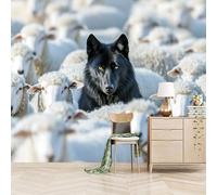 Papier peint panoramique autocollant Des Loups Parmi Les Moutons - intissé - 366x256cm - Tableaux Muraux Tapisserie Photo Humoristique Et Spirituel - Pose Facile & Amovible sans Trace - Pour Chambre