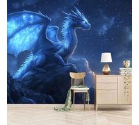Papier peint panoramique autocollant Dragon Bleu - intissé - 150x105cm - Tableaux Muraux Tapisserie Photo Animaux Mystérieux Fantastiques - Pose Facile & Amovible sans Trace - Pour Chambre & Salon