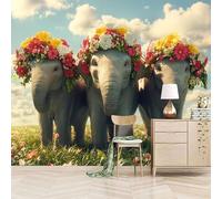 Papier peint panoramique autocollant Éléphant Avec Une Guirlande - intissé - 400x280cm - Tableaux Muraux Tapisserie Photo Style Humoristique Et Mignon - Pose Facile & Amovible sans Trace